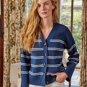 Elegant Blue Striped Women's Cardigan
